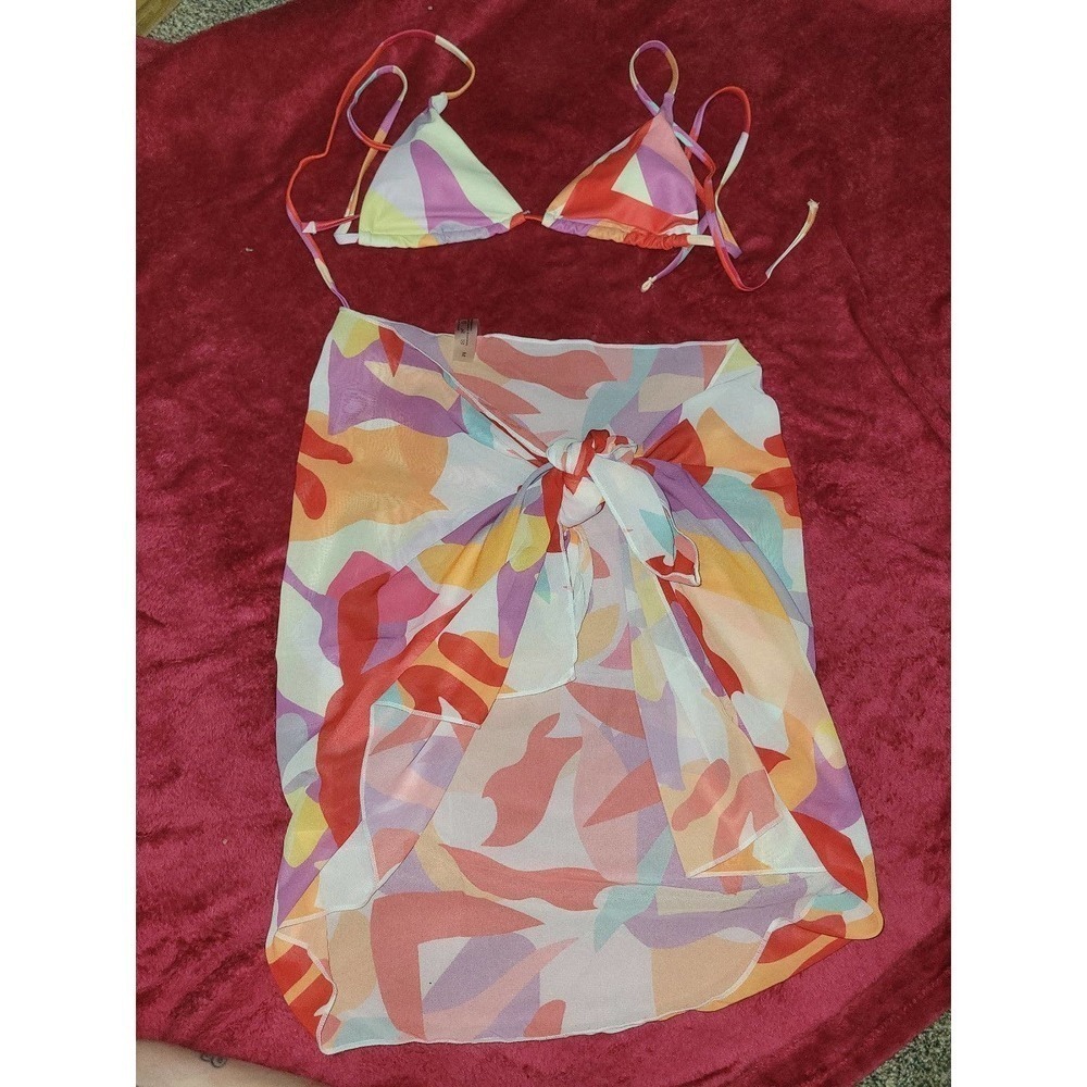NWOT Triangle Bikini top and cover medium Purple, Red